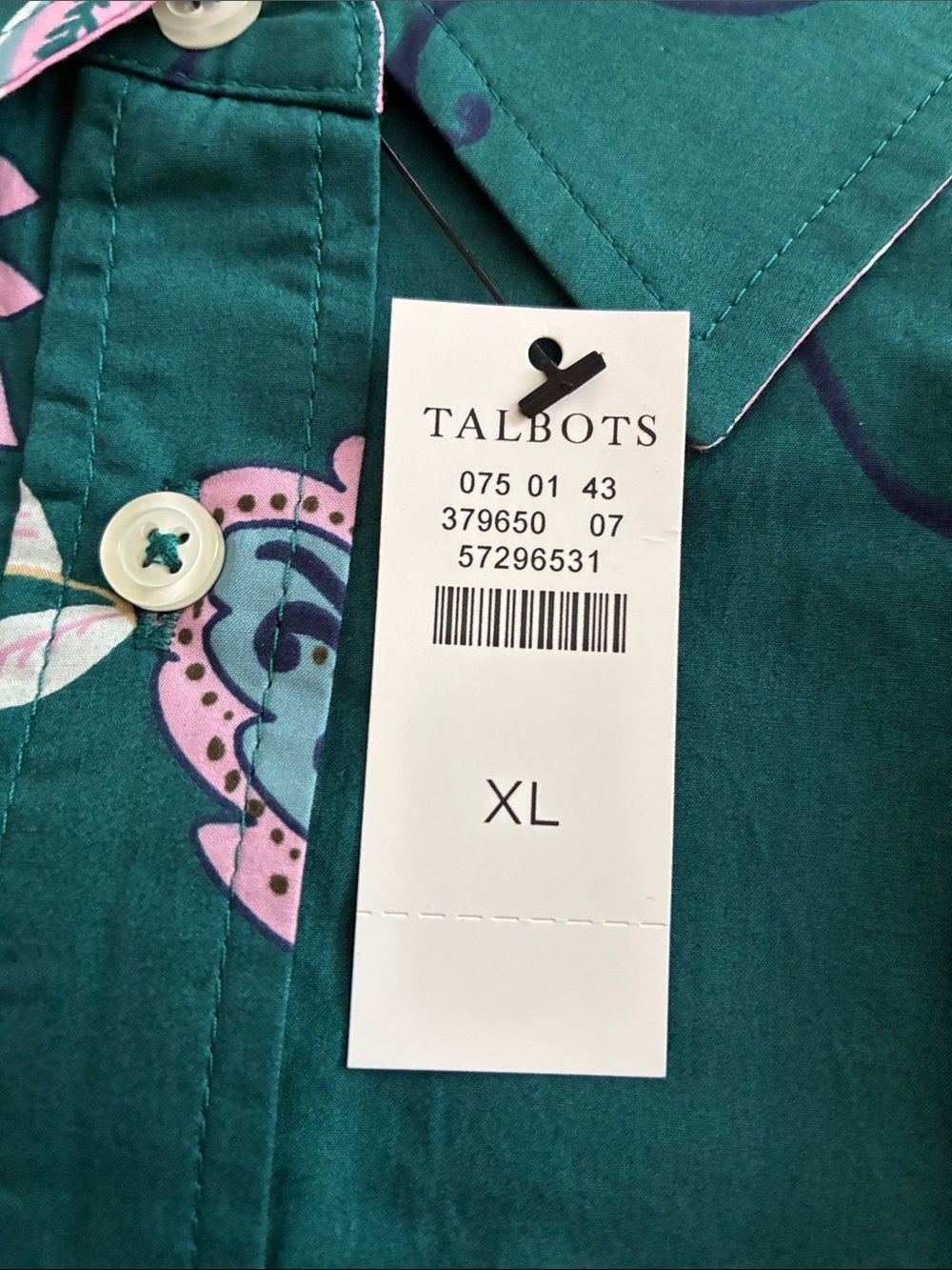XL Talbots Womens Teal Floral Button-Down Shirt - Picture 2 of 5